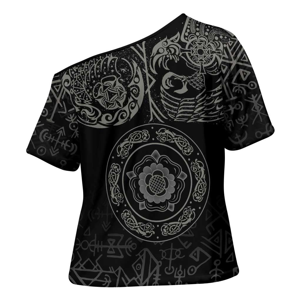 Viking Pride of Yorkshire Cross Shoulder Shirt Black Odin’s Ravens Nordic - Wonder Print Shop
