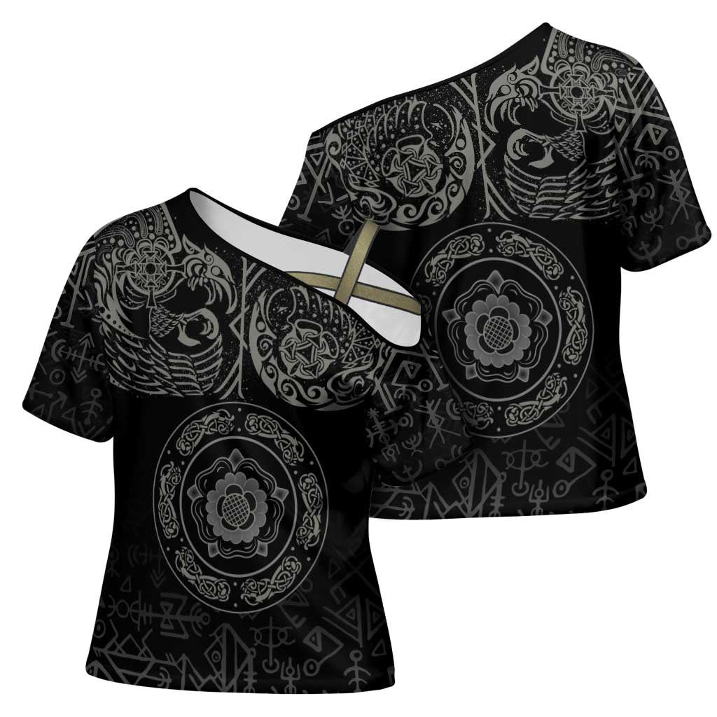 Viking Pride of Yorkshire Cross Shoulder Shirt Black Odin’s Ravens Nordic - Wonder Print Shop