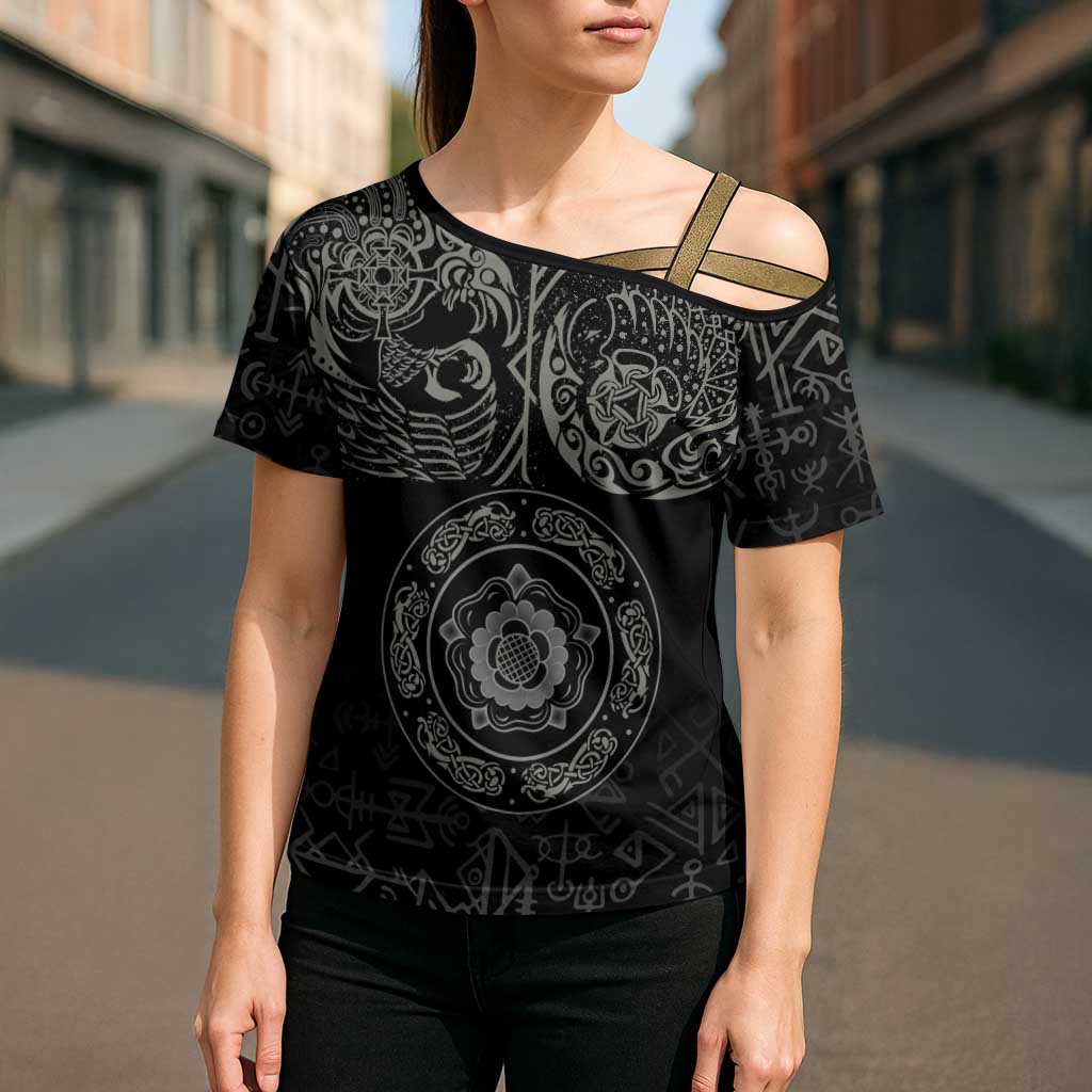 Viking Pride of Yorkshire Cross Shoulder Shirt Black Odin’s Ravens Nordic - Wonder Print Shop