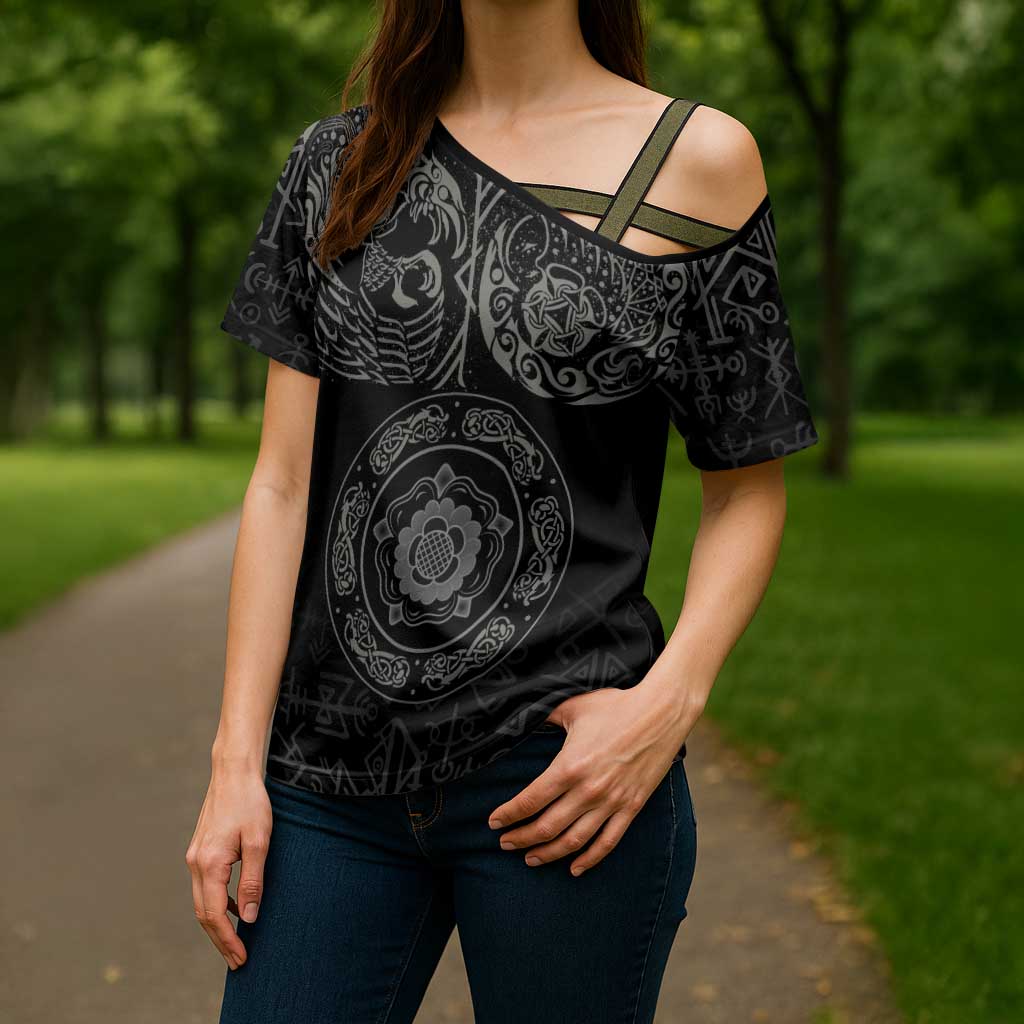 Viking Pride of Yorkshire Cross Shoulder Shirt Black Odin’s Ravens Nordic - Wonder Print Shop