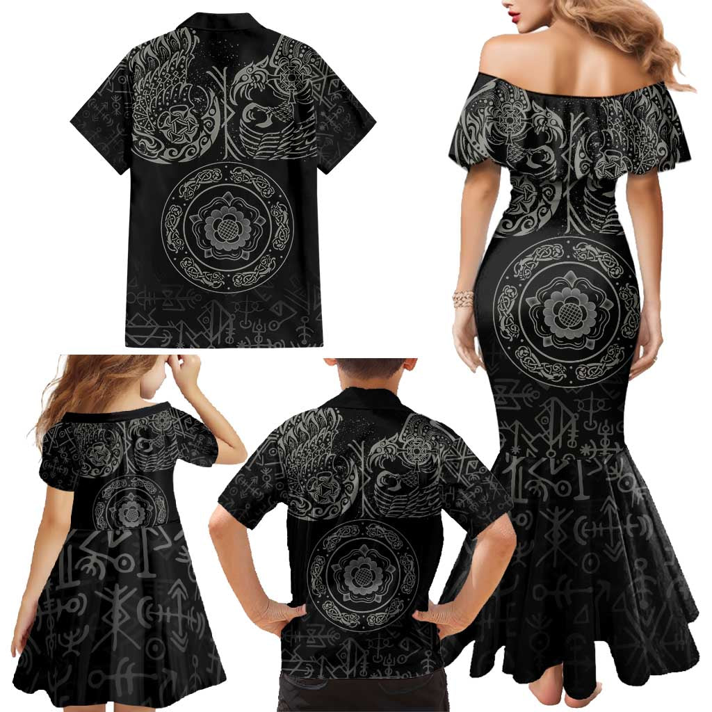 Viking Pride of Yorkshire Family Matching Mermaid Dress and Hawaiian Shirt Black Odin’s Ravens Nordic - Wonder Print Shop