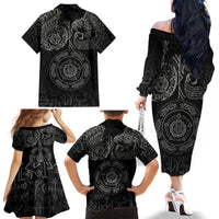 Viking Pride of Yorkshire Family Matching Off The Shoulder Long Sleeve Dress and Hawaiian Shirt Black Odin’s Ravens Nordic - Wonder Print Shop