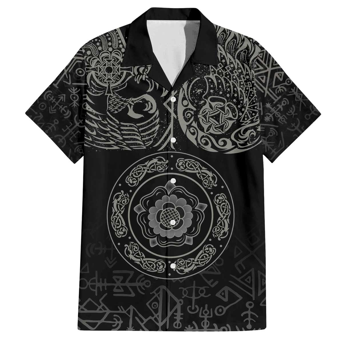 Viking Pride of Yorkshire Family Matching Off The Shoulder Long Sleeve Dress and Hawaiian Shirt Black Odin’s Ravens Nordic - Wonder Print Shop