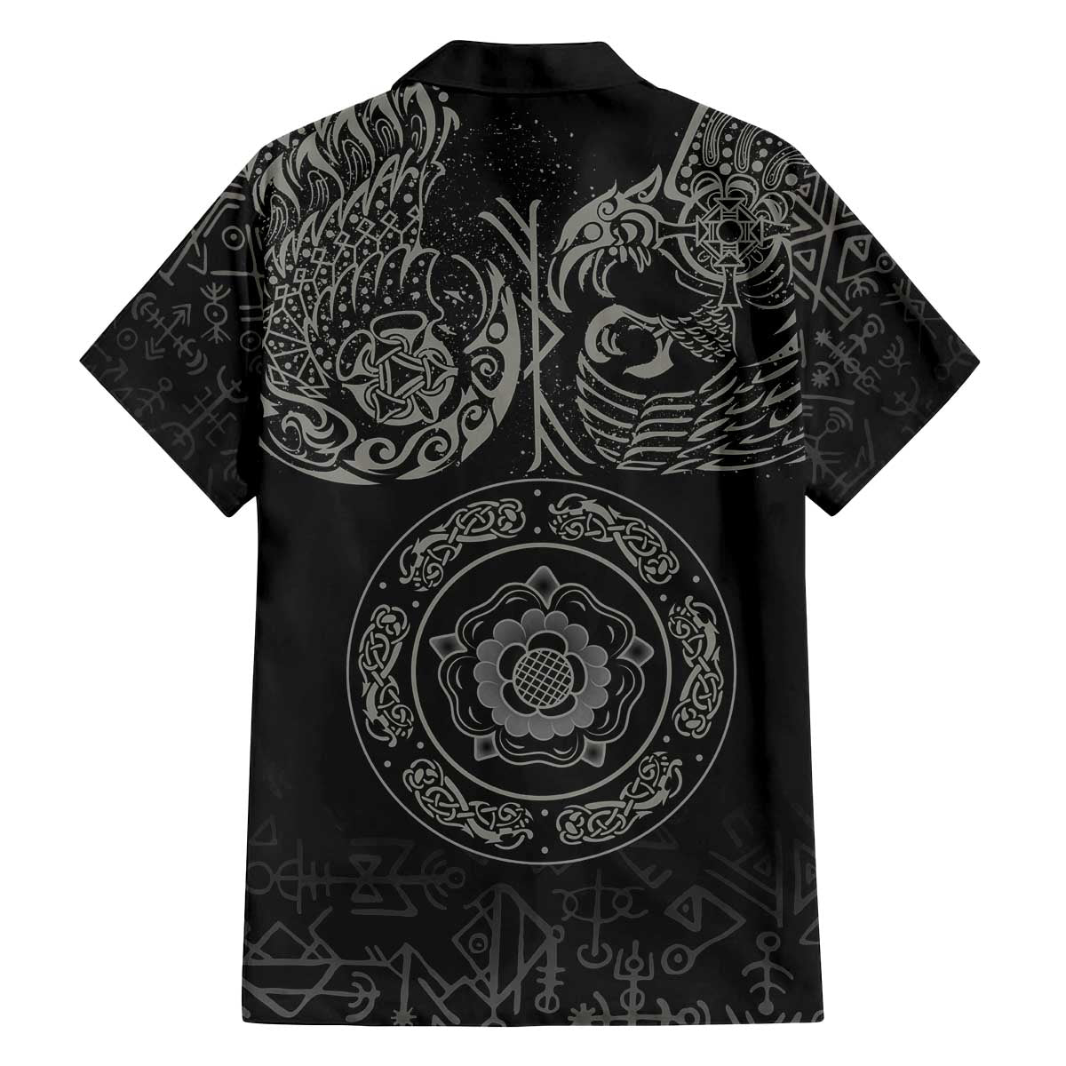 Viking Pride of Yorkshire Family Matching Off The Shoulder Long Sleeve Dress and Hawaiian Shirt Black Odin’s Ravens Nordic - Wonder Print Shop