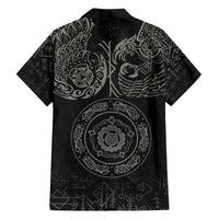 Viking Pride of Yorkshire Family Matching Off The Shoulder Long Sleeve Dress and Hawaiian Shirt Black Odin’s Ravens Nordic - Wonder Print Shop