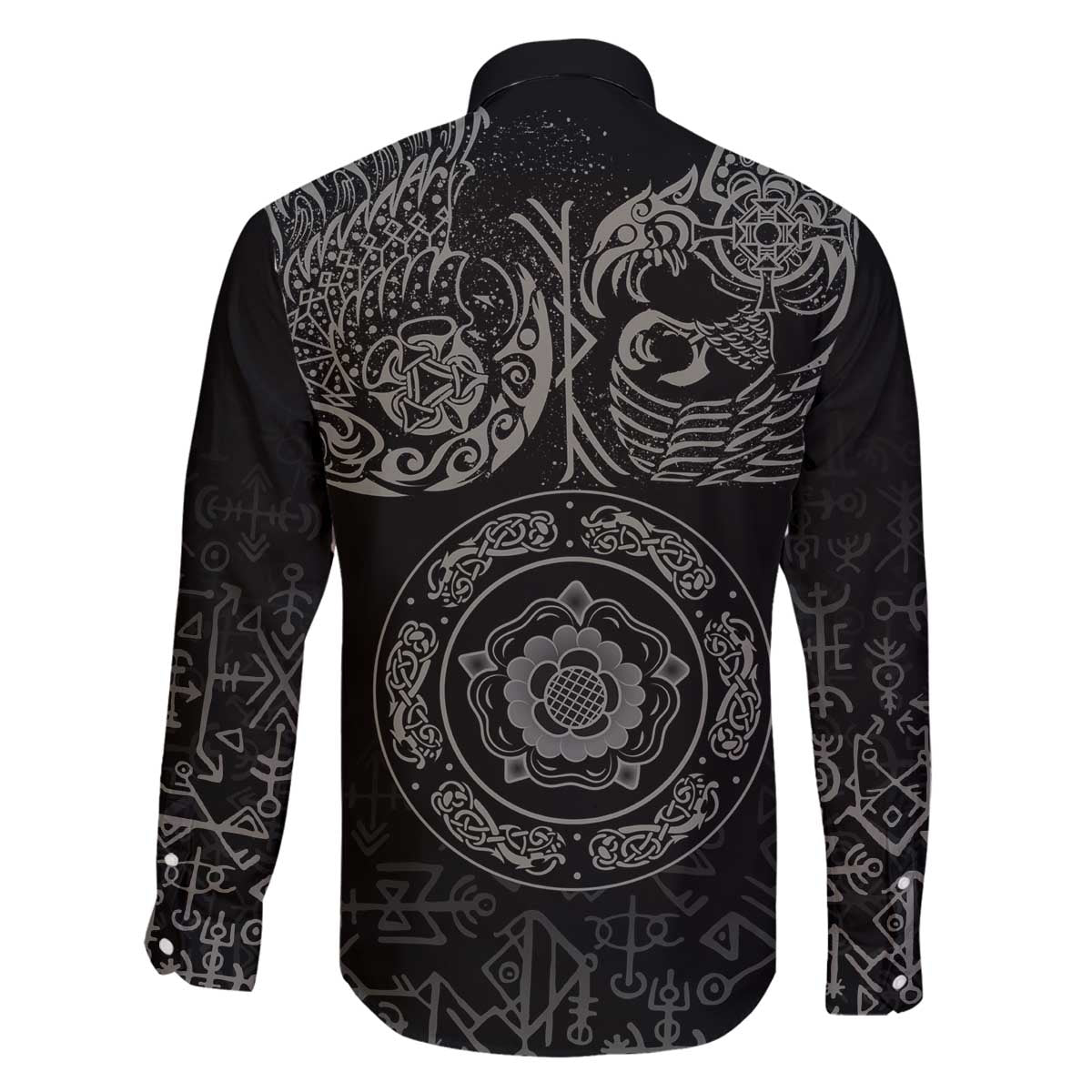 Viking Pride of Yorkshire Family Matching Off The Shoulder Long Sleeve Dress and Hawaiian Shirt Black Odin’s Ravens Nordic - Wonder Print Shop