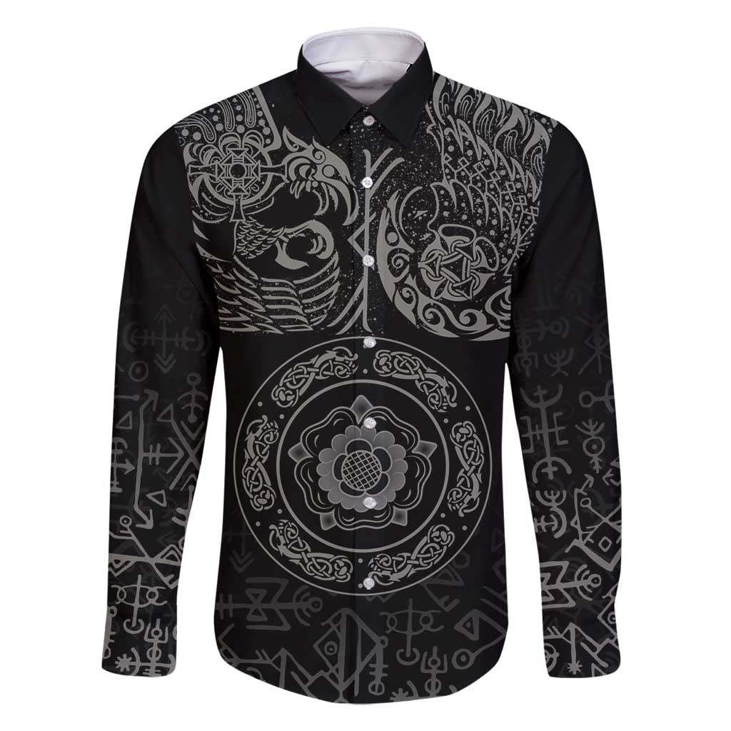 Viking Pride of Yorkshire Family Matching Off Shoulder Maxi Dress and Hawaiian Shirt Black Odin’s Ravens Nordic - Wonder Print Shop