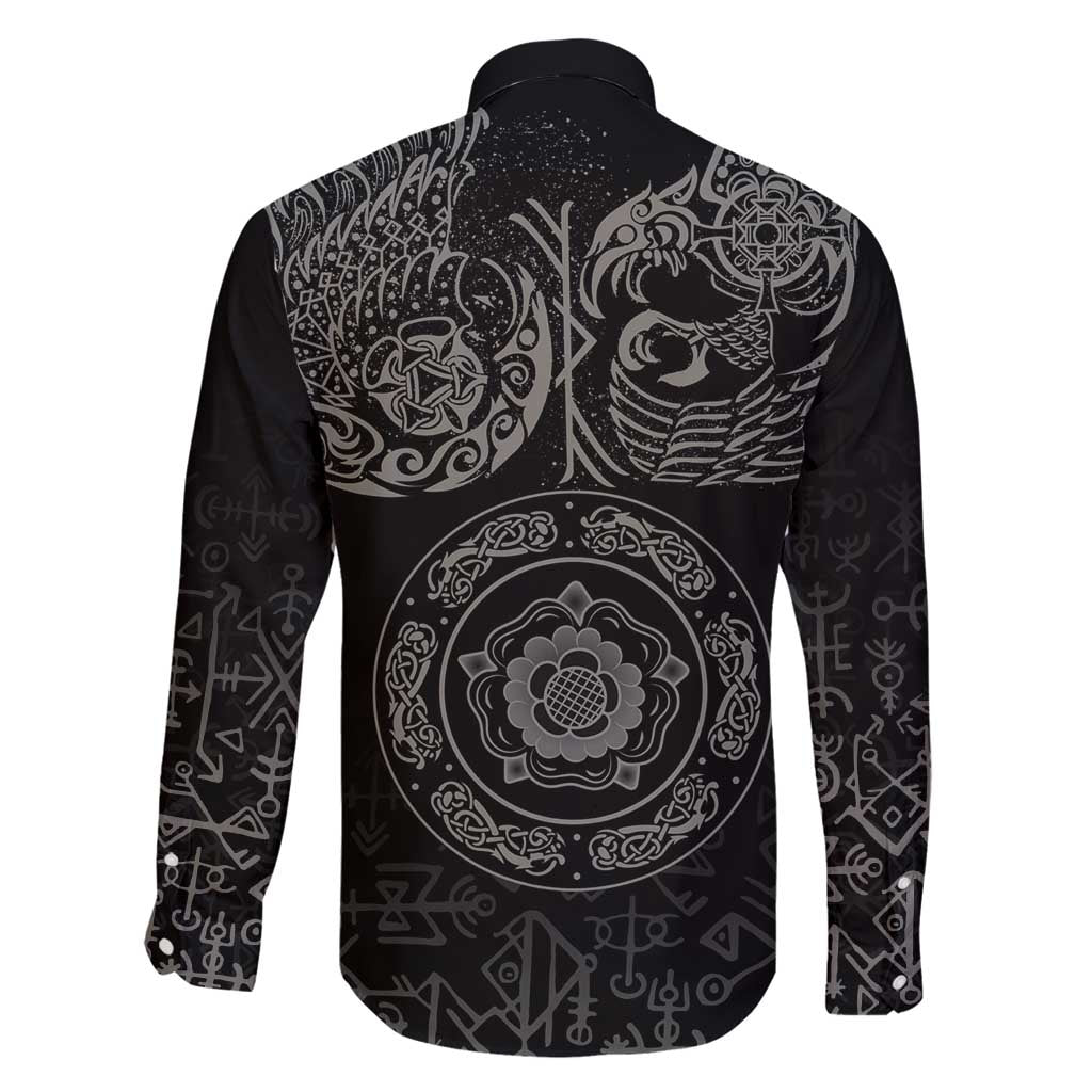 Viking Pride of Yorkshire Family Matching Off Shoulder Maxi Dress and Hawaiian Shirt Black Odin’s Ravens Nordic - Wonder Print Shop