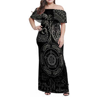 Viking Pride of Yorkshire Family Matching Off Shoulder Maxi Dress and Hawaiian Shirt Black Odin’s Ravens Nordic - Wonder Print Shop