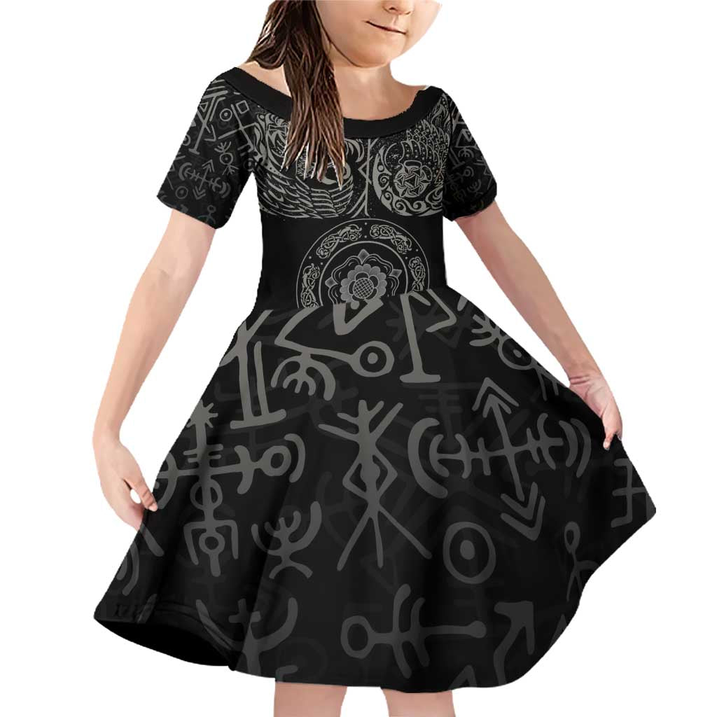 Viking Pride of Yorkshire Family Matching Off Shoulder Short Dress and Hawaiian Shirt Black Odin’s Ravens Nordic - Wonder Print Shop