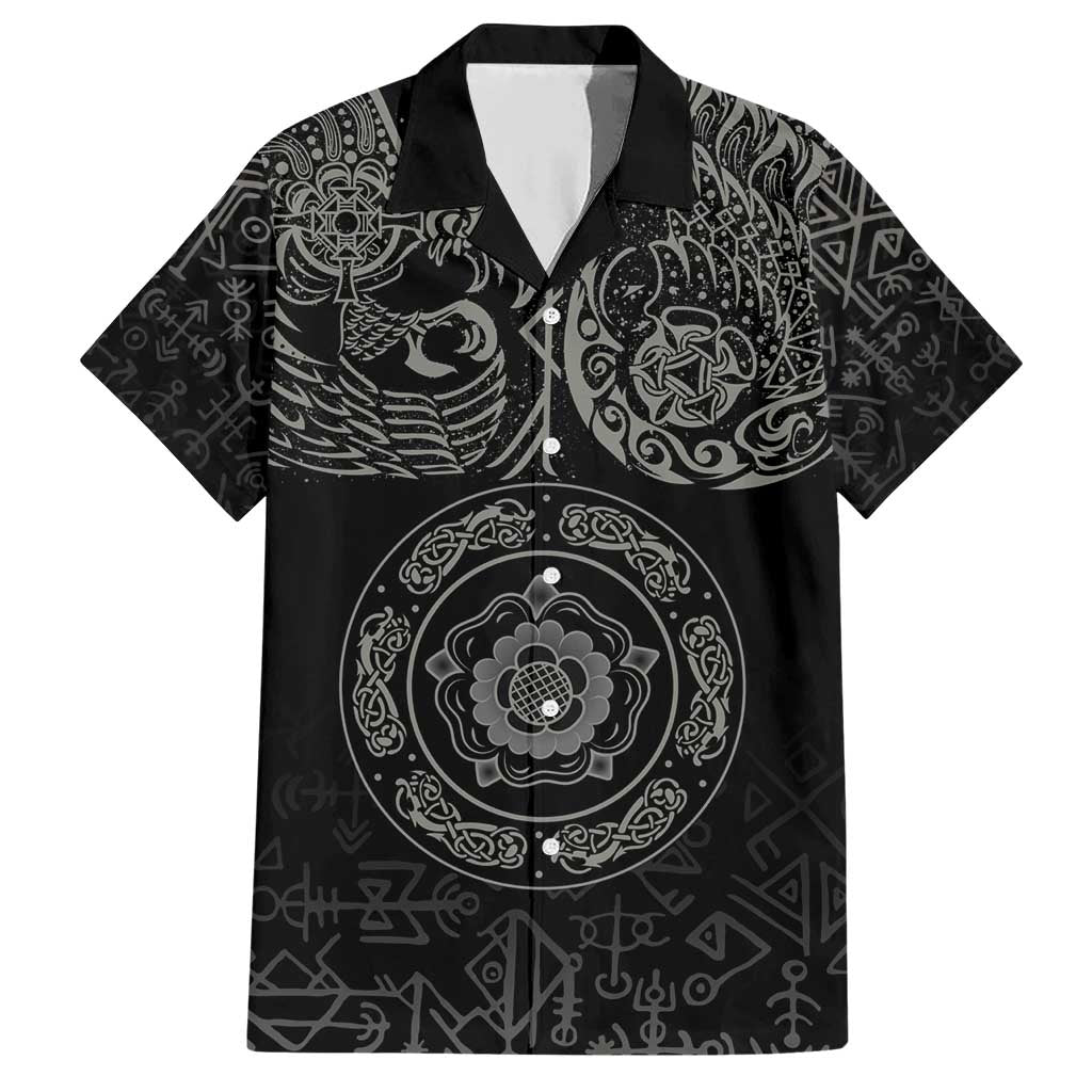 Viking Pride of Yorkshire Family Matching Short Sleeve Bodycon Dress and Hawaiian Shirt Black Odin’s Ravens Nordic - Wonder Print Shop