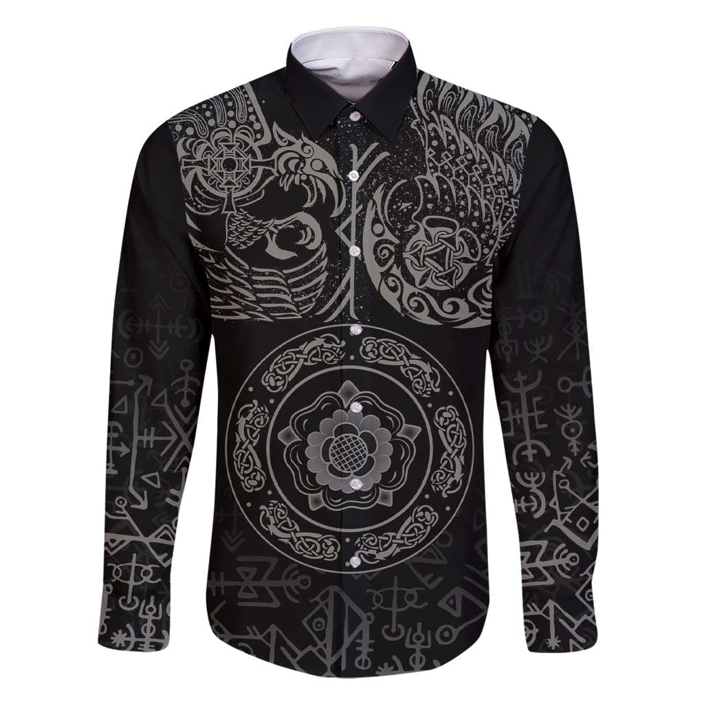 Viking Pride of Yorkshire Family Matching Short Sleeve Bodycon Dress and Hawaiian Shirt Black Odin’s Ravens Nordic - Wonder Print Shop