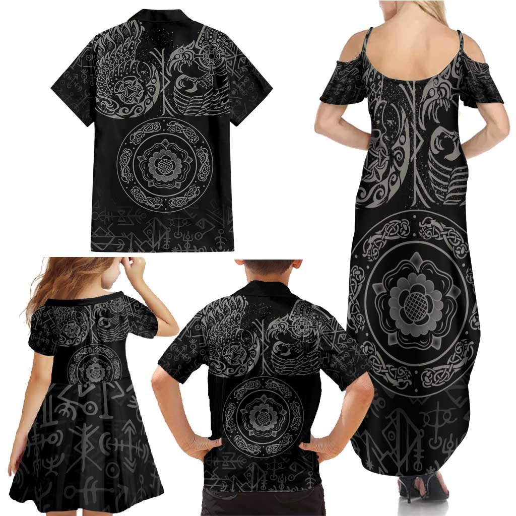 Viking Pride of Yorkshire Family Matching Summer Maxi Dress and Hawaiian Shirt Black Odin’s Ravens Nordic - Wonder Print Shop
