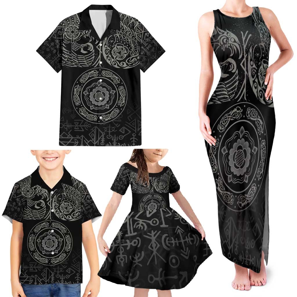 Viking Pride of Yorkshire Family Matching Tank Maxi Dress and Hawaiian Shirt Black Odin’s Ravens Nordic - Wonder Print Shop