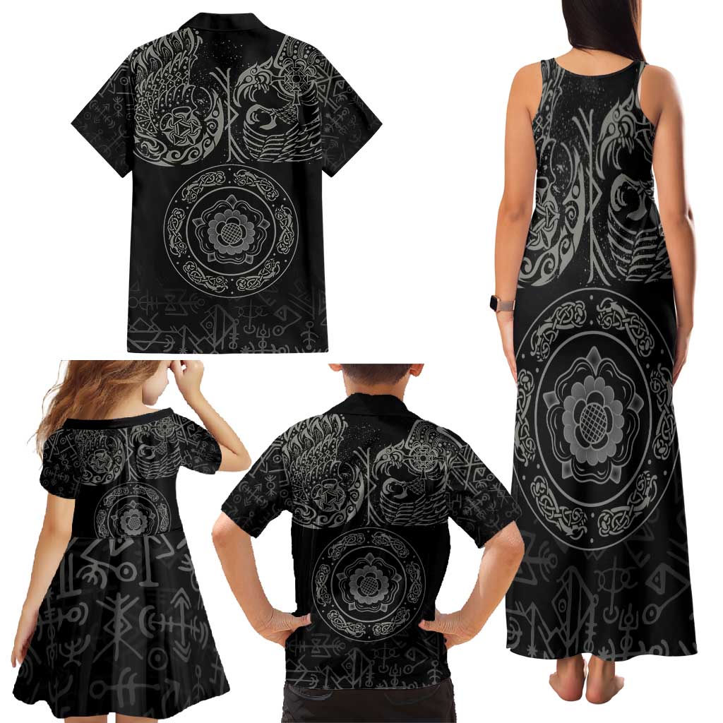 Viking Pride of Yorkshire Family Matching Tank Maxi Dress and Hawaiian Shirt Black Odin’s Ravens Nordic - Wonder Print Shop