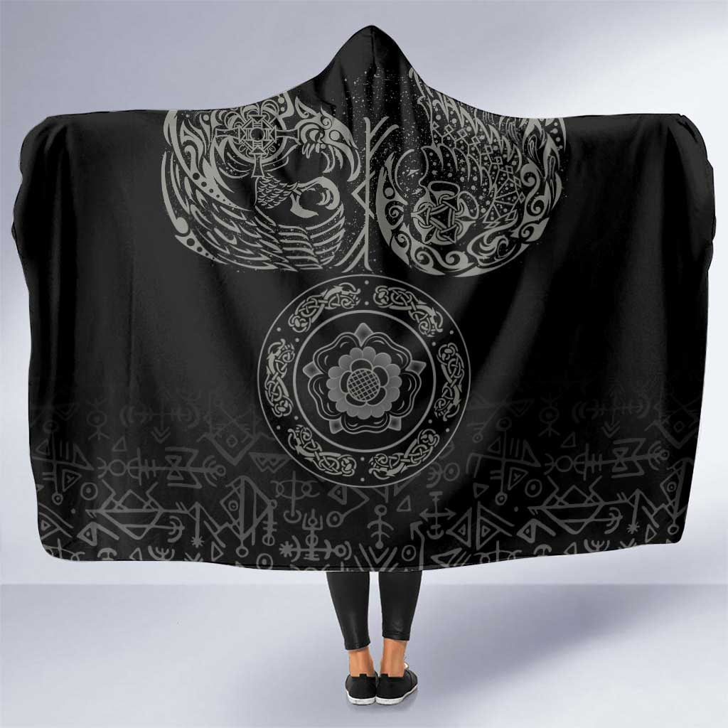 Viking Pride of Yorkshire Hooded Blanket Black Odin’s Ravens Nordic - Wonder Print Shop