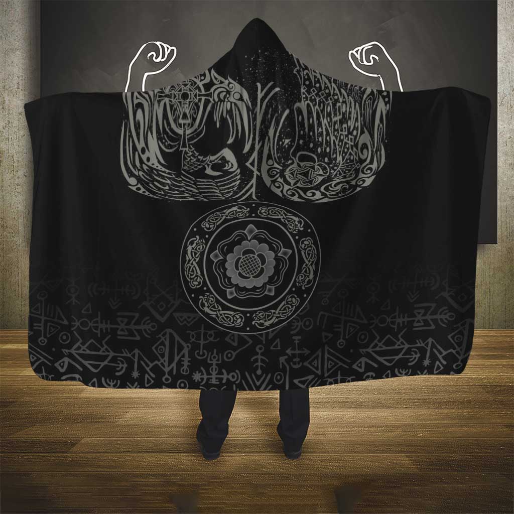 Viking Pride of Yorkshire Hooded Blanket Black Odin’s Ravens Nordic - Wonder Print Shop
