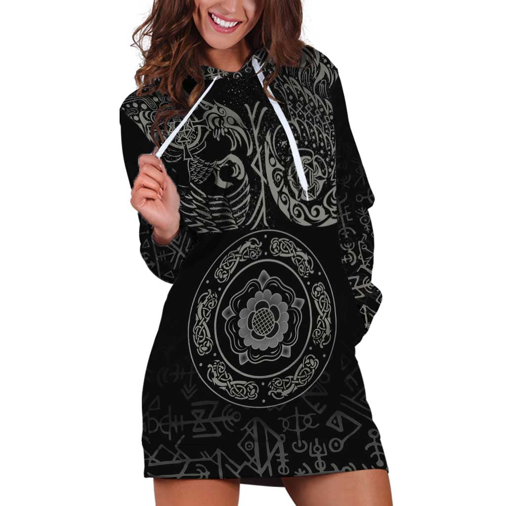 Viking Pride of Yorkshire Hoodie Dress Black Odin’s Ravens Nordic - Wonder Print Shop
