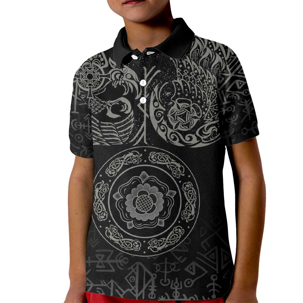 Viking Pride of Yorkshire Kid Polo Shirt Black Odin’s Ravens Nordic - Wonder Print Shop