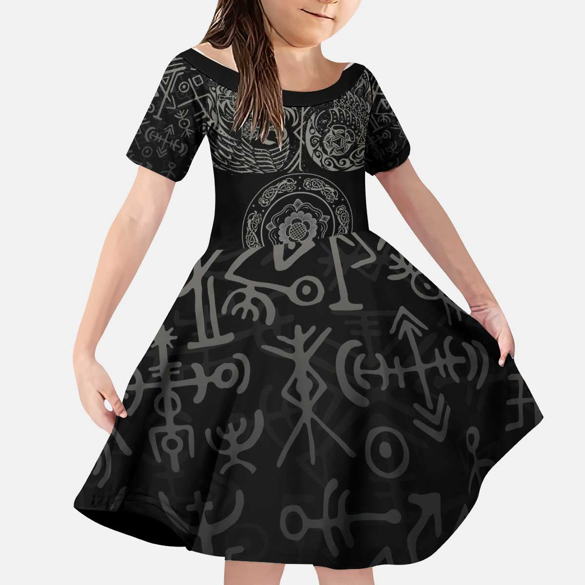 Viking Pride of Yorkshire Kid Short Sleeve Dress Black Odin’s Ravens Nordic - Wonder Print Shop