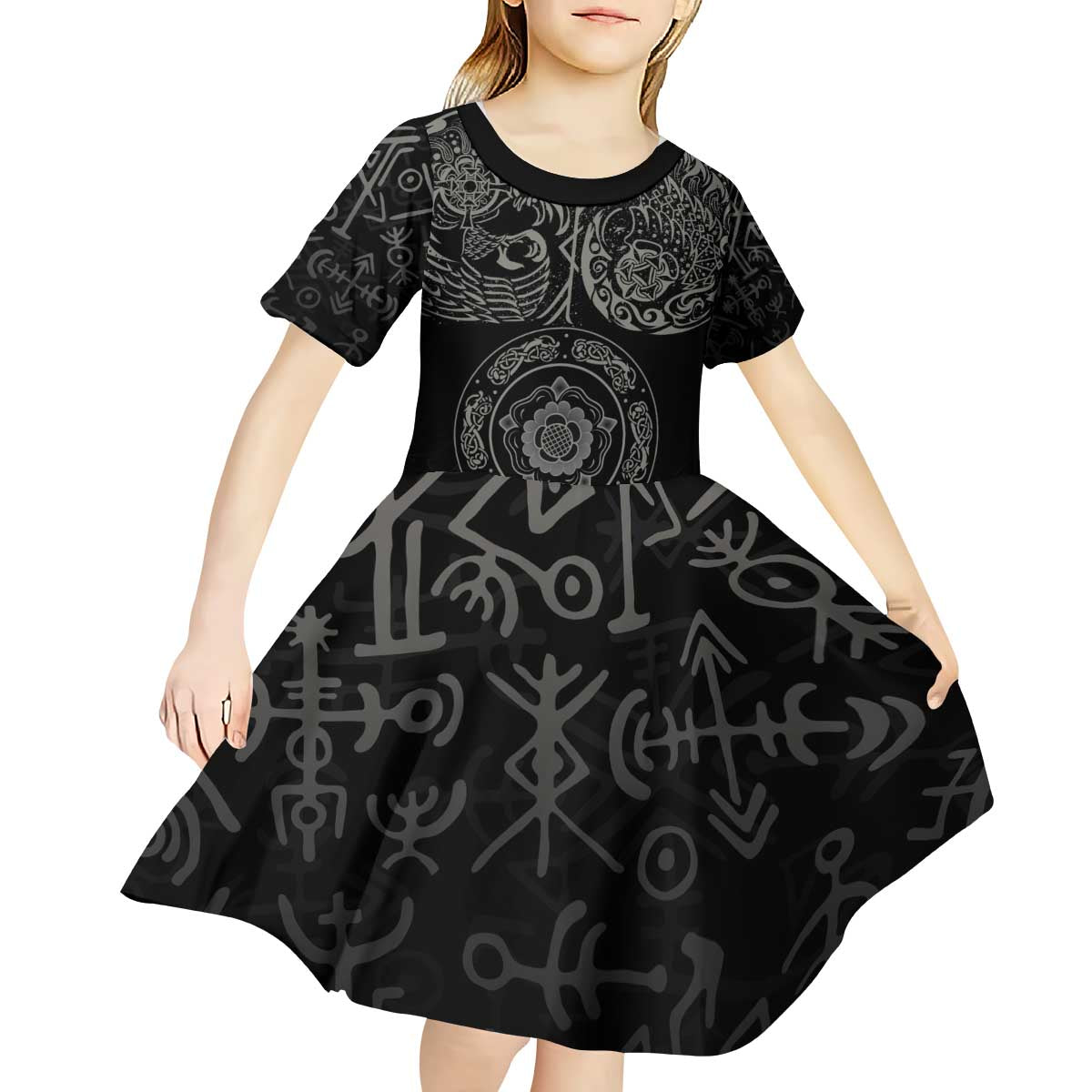Viking Pride of Yorkshire Kid Short Sleeve Dress Black Odin’s Ravens Nordic - Wonder Print Shop