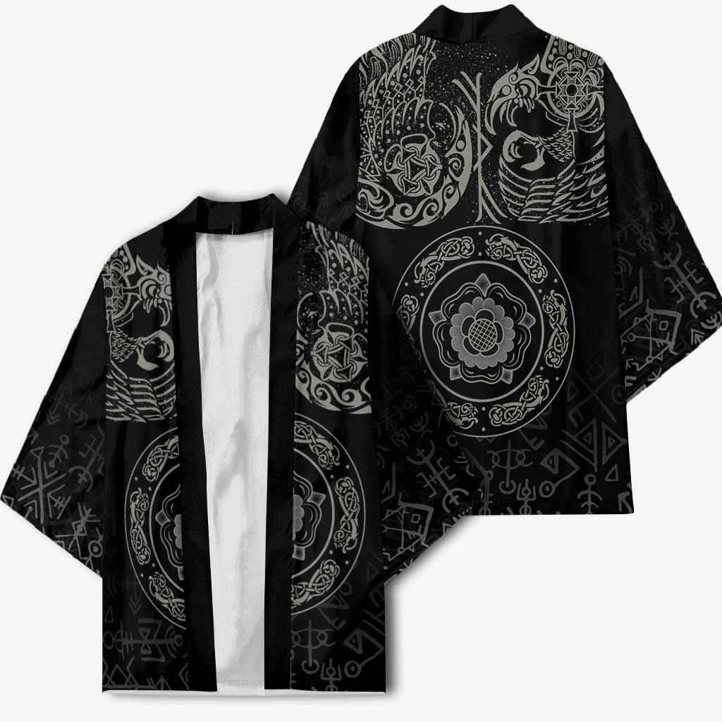 Viking Pride of Yorkshire Kimono Black Odin’s Ravens Nordic - Wonder Print Shop