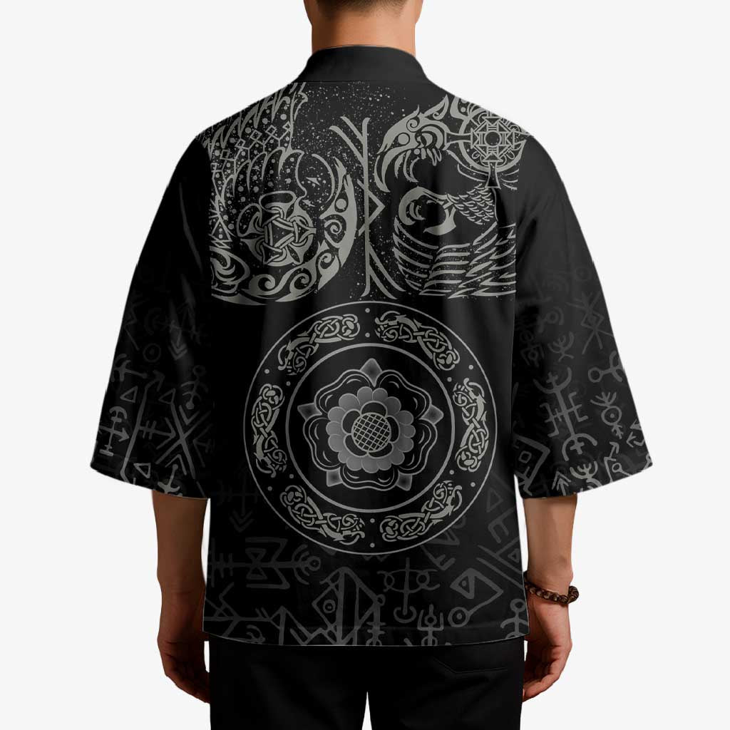 Viking Pride of Yorkshire Kimono Black Odin’s Ravens Nordic - Wonder Print Shop
