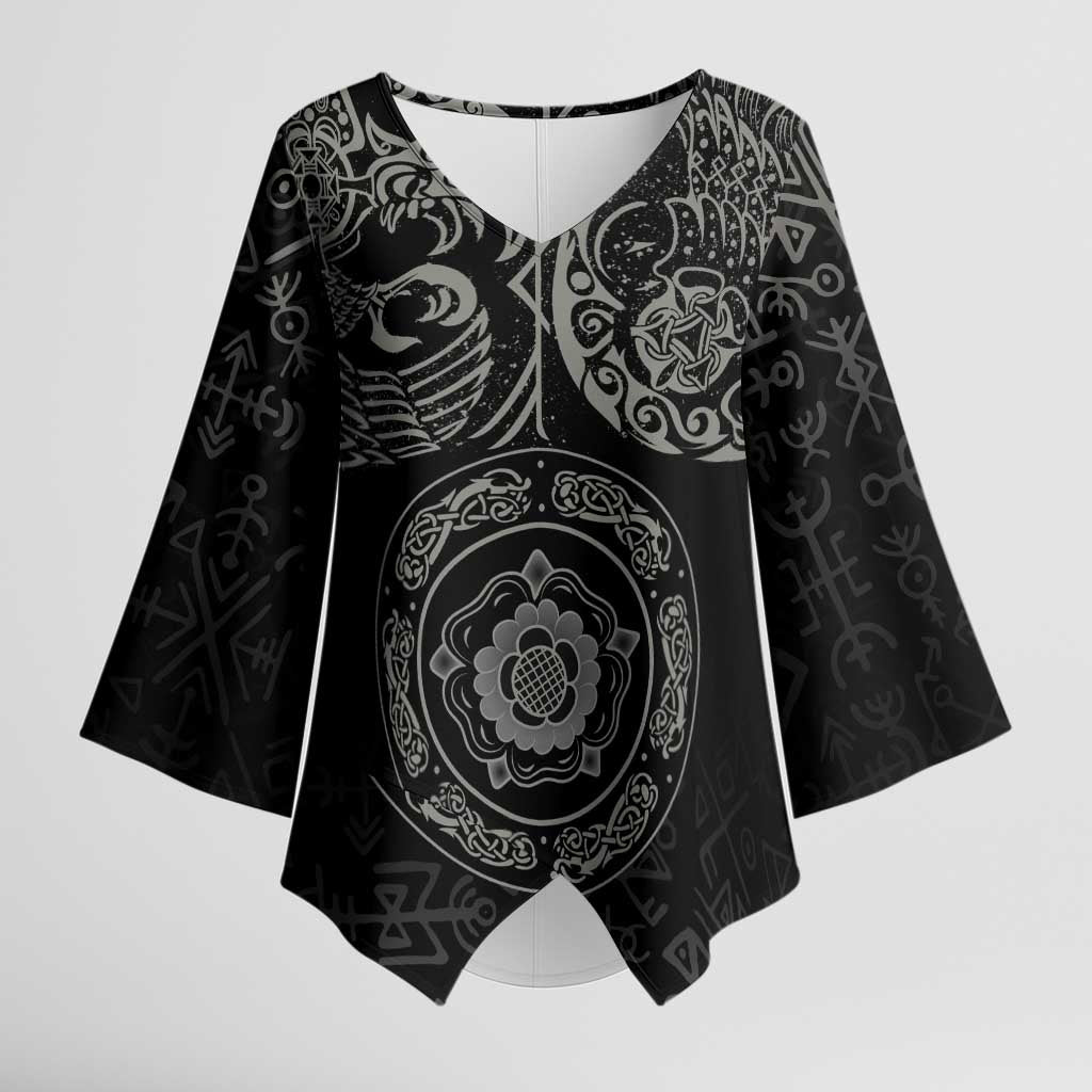 Viking Pride of Yorkshire Kimono Sleeve Blouse Black Odin’s Ravens Nordic - Wonder Print Shop