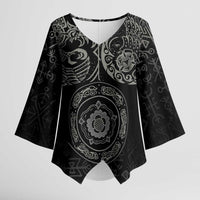 Viking Pride of Yorkshire Kimono Sleeve Blouse Black Odin’s Ravens Nordic - Wonder Print Shop