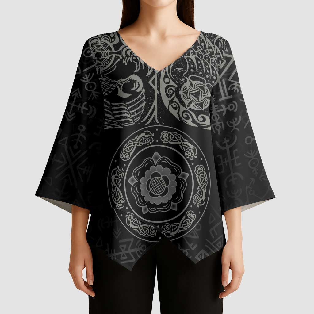 Viking Pride of Yorkshire Kimono Sleeve Blouse Black Odin’s Ravens Nordic - Wonder Print Shop