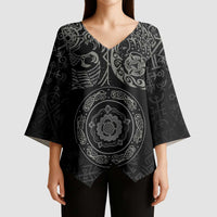 Viking Pride of Yorkshire Kimono Sleeve Blouse Black Odin’s Ravens Nordic - Wonder Print Shop