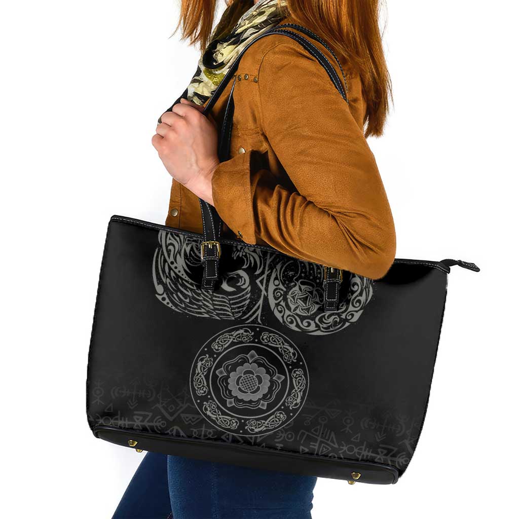 Viking Pride of Yorkshire Leather Tote Bag Black Odin’s Ravens Nordic - Wonder Print Shop