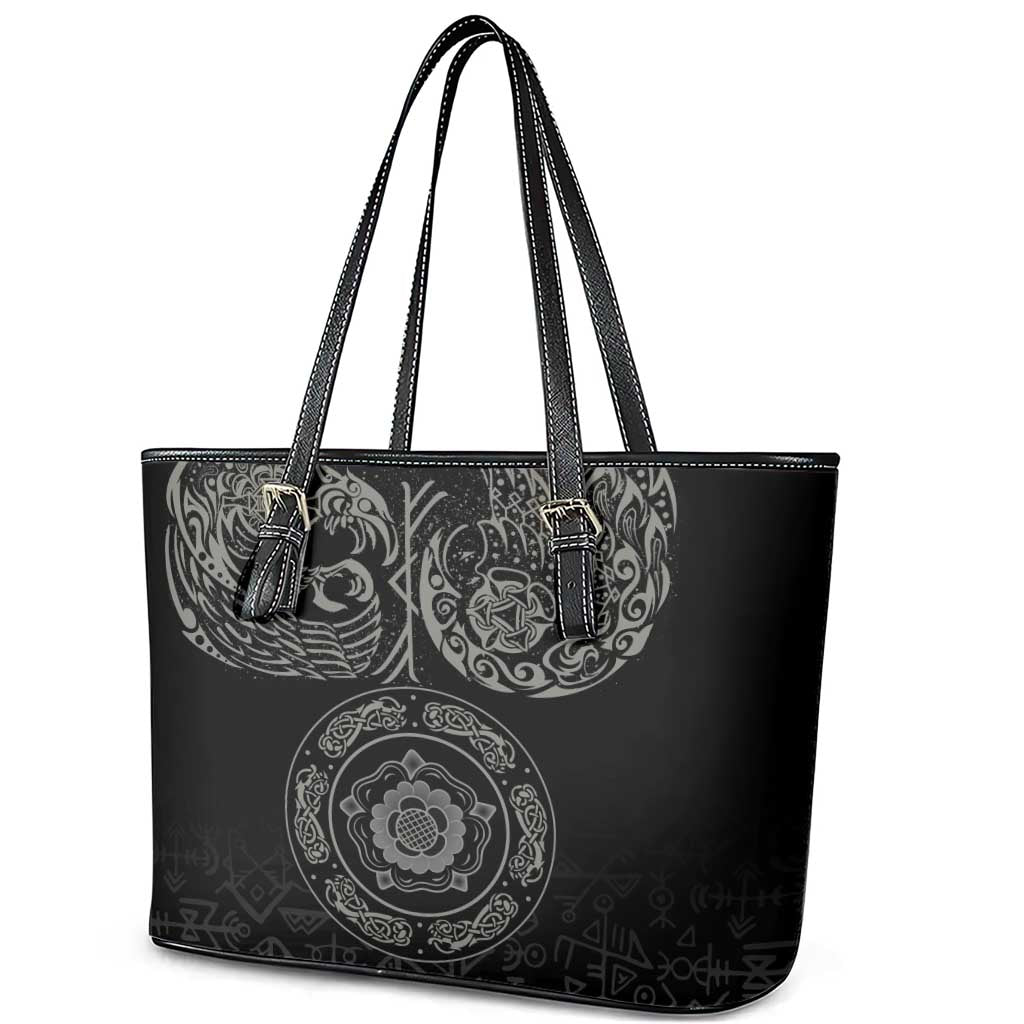Viking Pride of Yorkshire Leather Tote Bag Black Odin’s Ravens Nordic - Wonder Print Shop