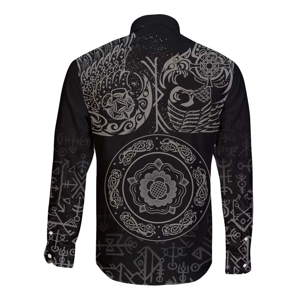 Viking Pride of Yorkshire Long Sleeve Button Shirt Black Odin’s Ravens Nordic - Wonder Print Shop