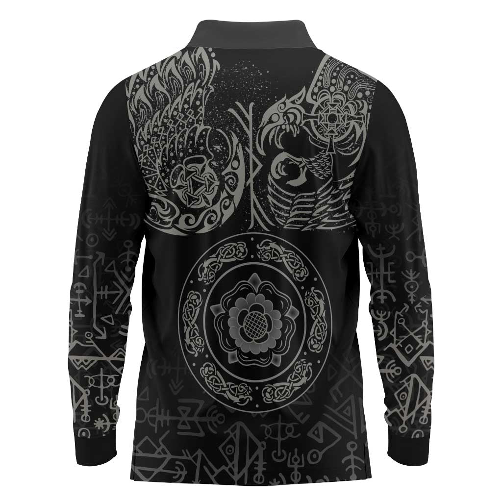 Viking Pride of Yorkshire Long Sleeve Polo Shirt Black Odin’s Ravens Nordic - Wonder Print Shop