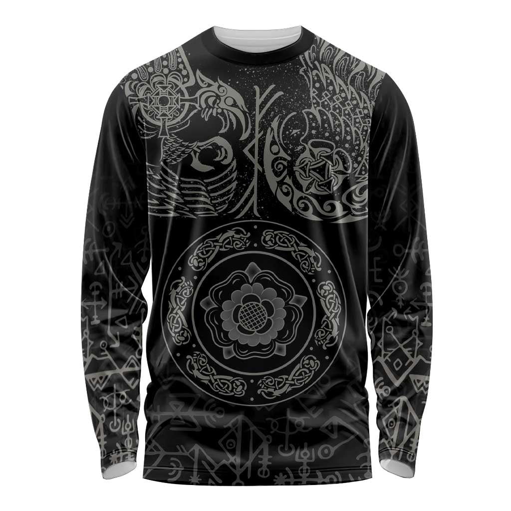 Viking Pride of Yorkshire Long Sleeve Shirt Black Odin’s Ravens Nordic - Wonder Print Shop