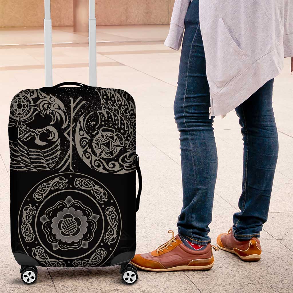 Viking Pride of Yorkshire Luggage Cover Black Odin’s Ravens Nordic - Wonder Print Shop