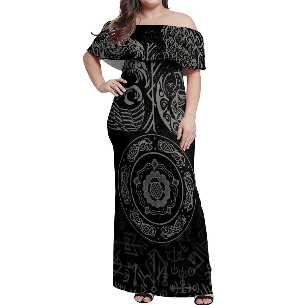 Viking Pride of Yorkshire Off Shoulder Maxi Dress Black Odin’s Ravens Nordic - Wonder Print Shop