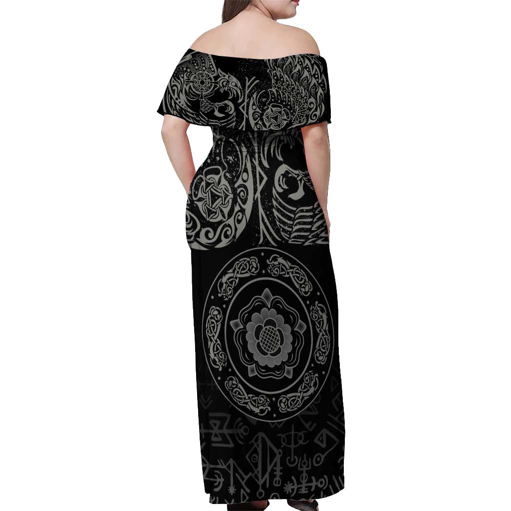 Viking Pride of Yorkshire Off Shoulder Maxi Dress Black Odin’s Ravens Nordic - Wonder Print Shop