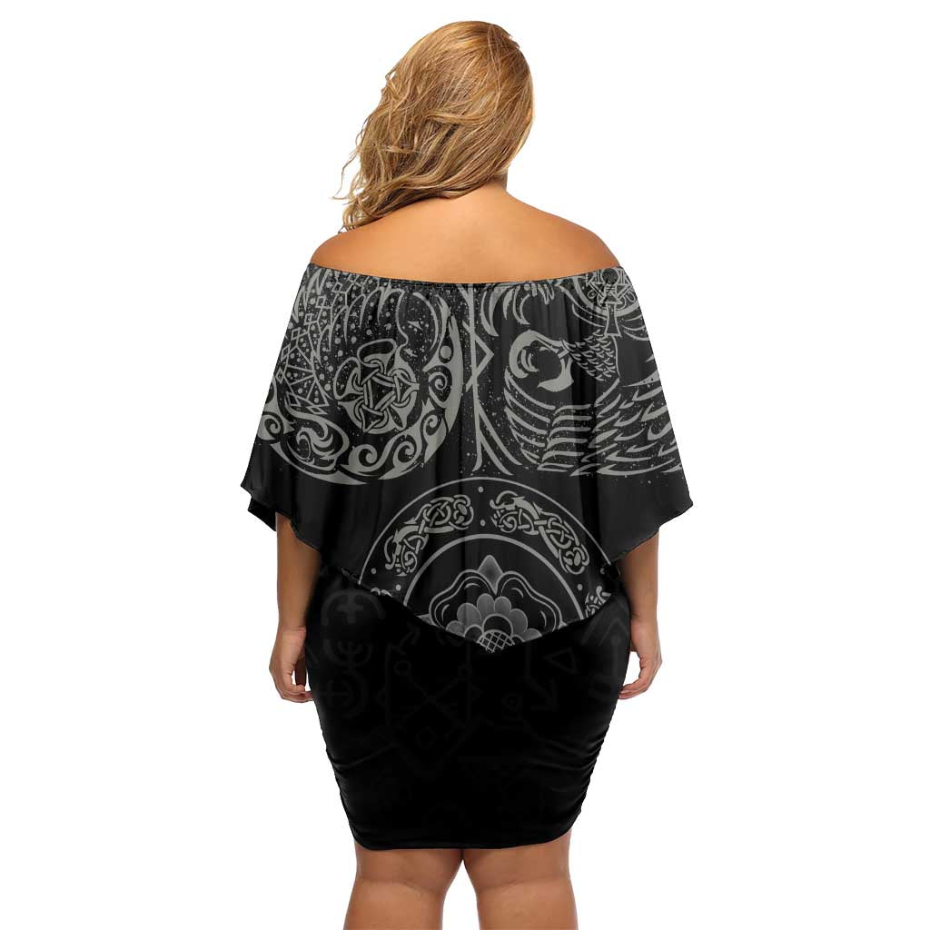 Viking Pride of Yorkshire Off Shoulder Short Dress Black Odin’s Ravens Nordic - Wonder Print Shop