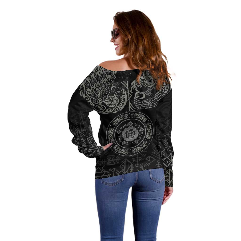 Viking Pride of Yorkshire Off Shoulder Sweater Black Odin’s Ravens Nordic - Wonder Print Shop