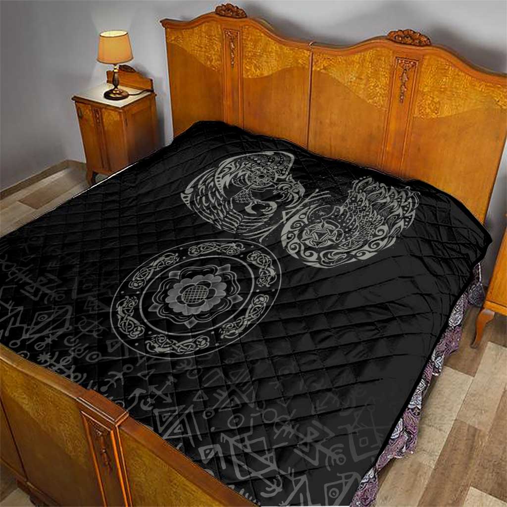Viking Pride of Yorkshire Quilt Black Odin’s Ravens Nordic - Wonder Print Shop