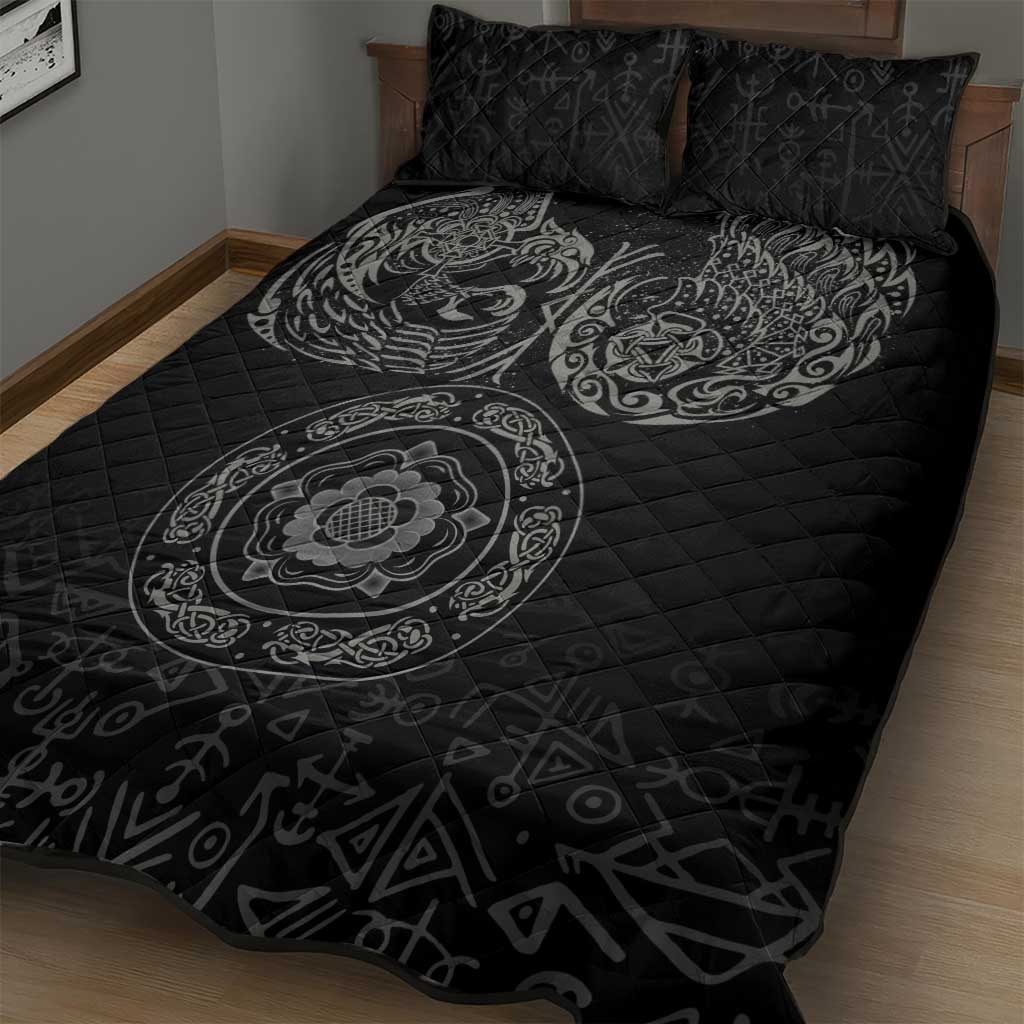 Viking Pride of Yorkshire Quilt Bed Set Black Odin’s Ravens Nordic - Wonder Print Shop