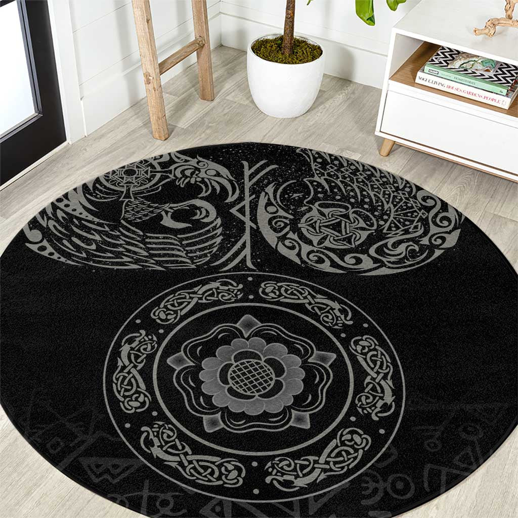 Viking Pride of Yorkshire Round Carpet Black Odin’s Ravens Nordic - Wonder Print Shop