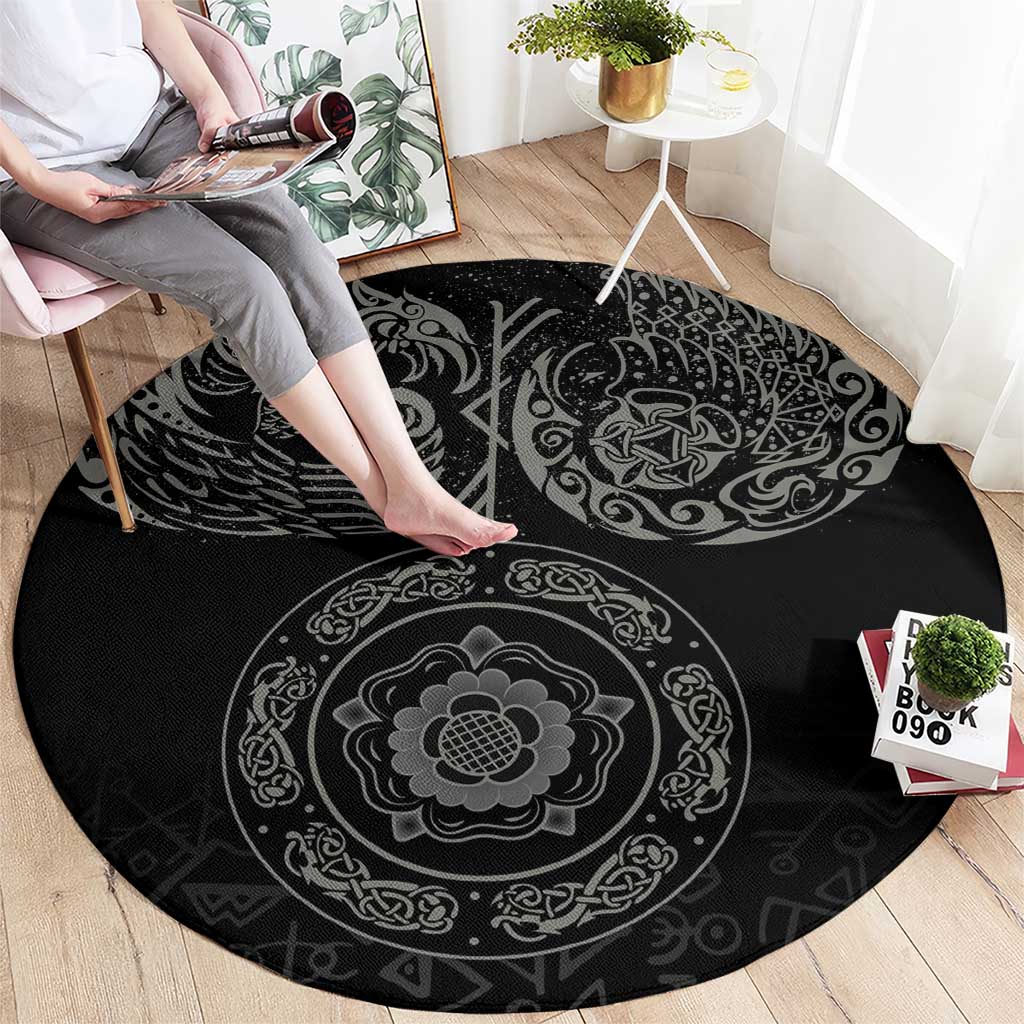 Viking Pride of Yorkshire Round Carpet Black Odin’s Ravens Nordic - Wonder Print Shop