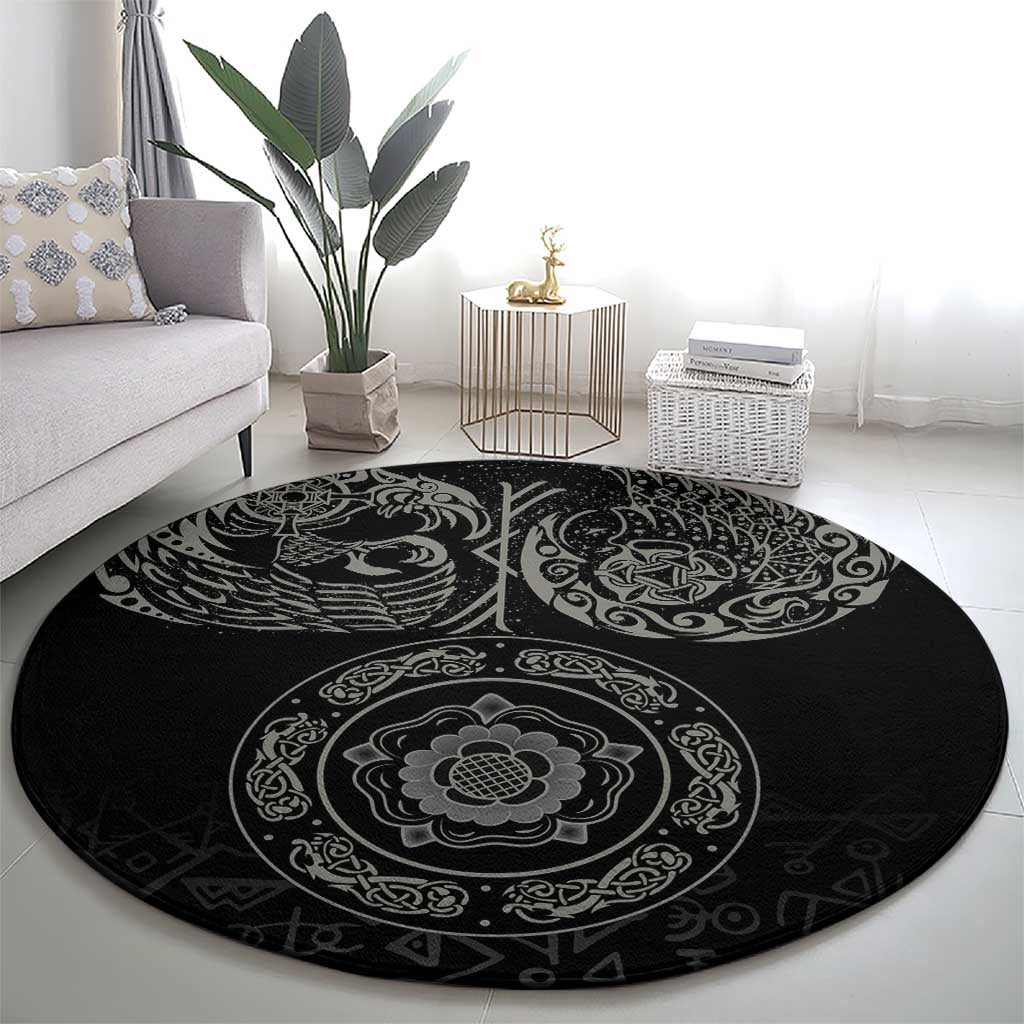 Viking Pride of Yorkshire Round Carpet Black Odin’s Ravens Nordic - Wonder Print Shop