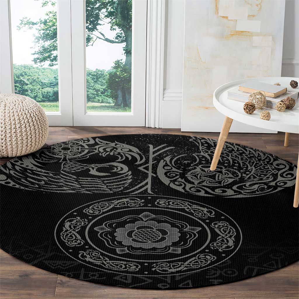 Viking Pride of Yorkshire Round Carpet Black Odin’s Ravens Nordic - Wonder Print Shop