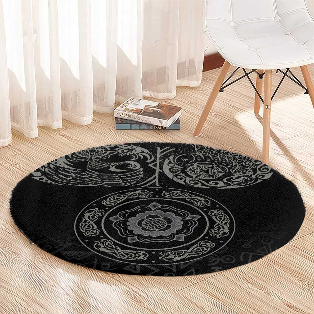 Viking Pride of Yorkshire Round Carpet Black Odin’s Ravens Nordic - Wonder Print Shop