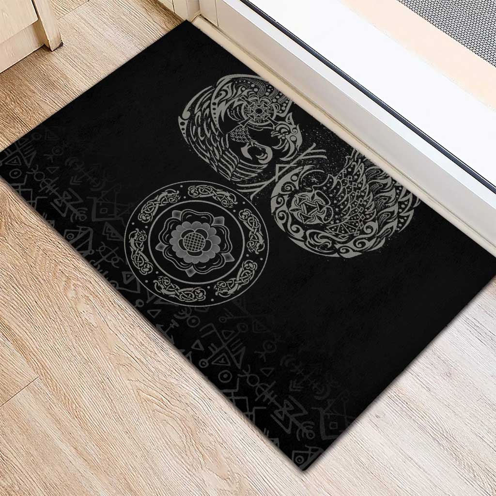 Viking Pride of Yorkshire Rubber Doormat Black Odin’s Ravens Nordic - Wonder Print Shop
