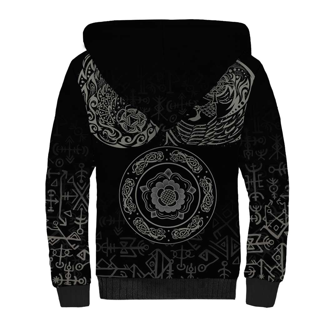 Viking Pride of Yorkshire Sherpa Hoodie Black Odin’s Ravens Nordic - Wonder Print Shop